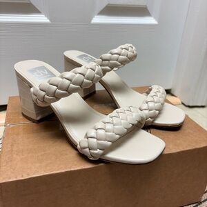 DV by Dolce Vita Ivory Braided Strap Block Heel Sandals | Size 8